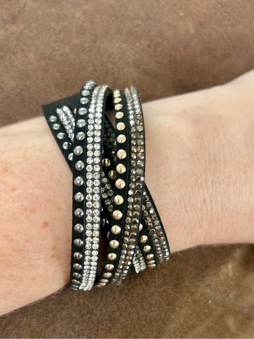 Black Rhinestone Multi-Wrap Bracelet | Glam Studded Cuff | Y2K Boho